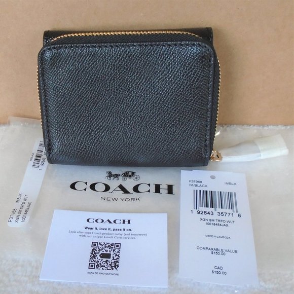 NWT COACH SMALL TRI FOLD BLACK WALLET - Picture 4 of 4